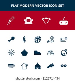 Modern, simple vector icon set with investment, screen, dollar, white, sweet, fashion, construction, kid, finance, display, parachute, child, communication, helmet, stationery, shovel, food, pen icons