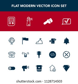 Modern, simple vector icon set with sky, telephone, repair, beauty, arrow, ring, blue, property, button, chat, gem, globe, brush, web, home, ocean, call, light, nature, landscape, alarm, global icons