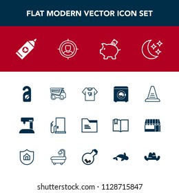 Modern, simple vector icon set with gasoline, label, dump, money, ladder, step, motel, oil, clean, typography, office, investment, up, business, blank, tshirt, paper, hotel, night, folder, brush icons