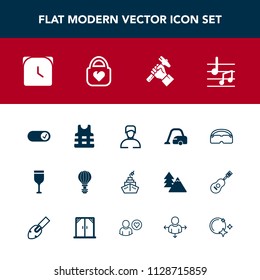 Modern, simple vector icon set with moon, fashion, style, clock, object, watch, wine, glass, leather, life, bag, drink, jacket, parachuting, star, man, domestic, cleaner, industry, safety, hour icons