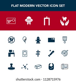 Modern, simple vector icon set with dental, internet, spacecraft, letter, cassette, safety, fire, spaceship, direction, music, tape, water, scan, paint, business, health, phone, balloon, hydrant icons