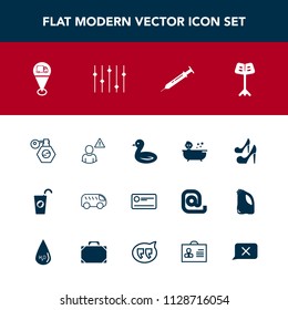 Modern, simple vector icon set with kid, payment, finance, money, girl, profile, pump, nature, healthy, high, fashion, fresh, shower, map, fruit, sign, female, bus, online, animal, child, baby icons