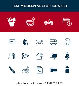 Modern, simple vector icon set with web, plan, kayak, personal, scary, business, message, internet, river, fear, email, road, kayaking, direction, transportation, speed, toy, move, landlord, bus icons