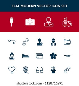 Modern, simple vector icon set with people, add, plastic, lantern, male, satellite, street, groom, antenna, member, communication, lamp, furniture, van, bedroom, bride, love, employer, tv, city icons