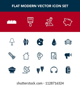 Modern, simple vector icon set with investment, lamp, car, home, drop, taxi, light, transportation, ice, location, vehicle, cake, explosion, arrow, direction, sweet, navigation, drink, map, way icons