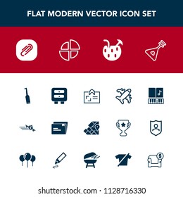 Modern, simple vector icon set with sign, string, map, pie, business, interior, departure, world, dental, furniture, cocktail, toothbrush, aircraft, graph, brush, musical, sofa, summer, drink icons