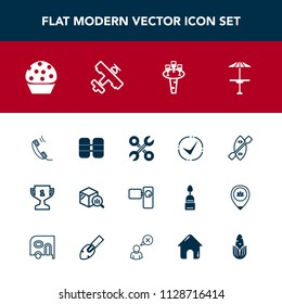 Modern, simple vector icon set with tank, oar, oxygen, cylinder, food, alcohol, light, wine, retro, doughnut, camera, cafe, business, report, sweet, equipment, repair, phone, tool, paddle, first icons
