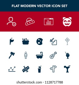 Modern, simple vector icon set with website, asian, spaceship, animal, man, tool, delete, axe, up, space, martini, account, downstairs, doughnut, bathroom, faucet, cook, cat, upstairs, male, ufo icons