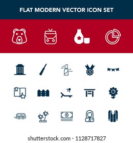 Modern, simple vector icon set with open, cuisine, animal, wild, graph, vacation, grizzly, japanese, pie, fashion, celebration, red, outfit, book, flag, house, architecture, leather, happy, city icons