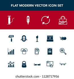 Modern, simple vector icon set with data, diagram, astronomy, object, temperature, reload, mail, style, roller, sign, store, paint, market, boat, comet, holder, grocery, ship, extreme, fashion icons