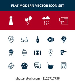 Modern, simple vector icon set with rain, home, wet, brush, mascara, bathroom, restroom, bbq, king, makeup, black, cooking, bubble, eyeglasses, chess, flower, table, musical, water, kitchen, eye icons