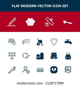 Modern, simple vector icon set with go, musical, ball, travel, sound, moon, handicap, star, plane, pen, model, toy, sweet, airplane, bank, dessert, night, business, coin, bear, instrument, sky icons