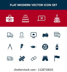 Modern, simple vector icon set with avatar, care, delivery, sweet, brush, shipping, cake, divider, cloud, business, truck, danger, clean, emergency, music, sound, instrument, white, tool, closed icons