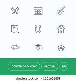 Modern, simple vector icon set on white background with water, location, field, camera, change, sport, travel, upload, oar, river, time, road, science, sea, event, boat, replacement, magnetic icons
