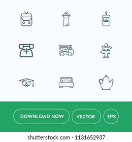Modern, simple vector icon set on white background with background, famous, furniture, vehicle, university, tipper, direction, way, kettle, dump, school, education, business, arrow, double, hot icons