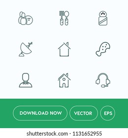 Modern, simple vector icon set on white background with kitchen, strike, ball, technology, call, competition, fast, pin, table, house, profile, male, recreation, microphone, game, meal, cooking icons