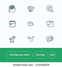 Modern, simple vector icon set on white background with loud, electric, estate, jazz, ribbon, speech, shipping, home, female, transportation, hair, folder, bubble, open, box, blank, nature, real icons