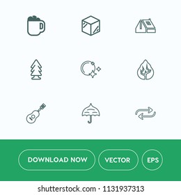 Modern, simple vector icon set on white background with 3d, nature, night, construction, object, house, espresso, hot, forest, window, beverage, product, cup, substitute, replacement, music, mug icons