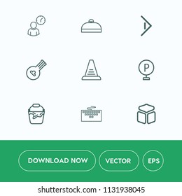 Modern, simple vector icon set on white background with journey, bag, tourism, ladder, button, office, technology, minute, time, cube, vehicle, step, travel, road, hour, laptop, music, computer icons