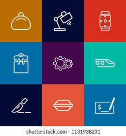 Modern, simple vector icon set on colorful flat backgrounds with accessory, decoration, medical, clinic, leather, fashion, burger, doctor, railway, transportation, object, home, bag, style, hand icons