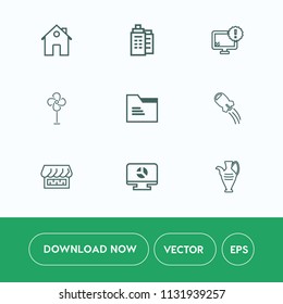 Modern, simple vector icon set on white background with fan, internet, decoration, chart, warning, electric, web, display, pottery, file, architecture, air, rocket, blank, folder, business, home icons