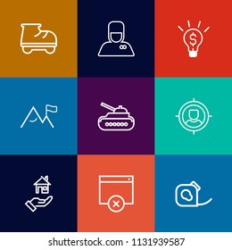 Modern, simple vector icon set on colorful flat backgrounds with white, bellhop, house, customer, young, estate, insulating, page, marketing, roller, uniform, friction, success, nature, porter icons