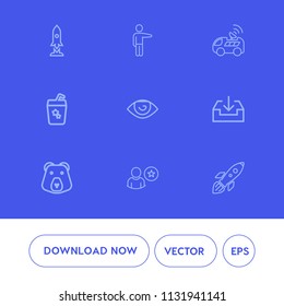 Modern, simple vector icon set on blue background with drink, download, craft, cocktail, summer, white, sign, profile, technology, person, glass, finger, juice, business, animal, nature, road icons