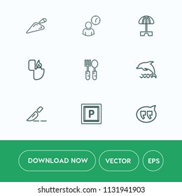 Modern, simple vector icon set on white background with fork, car, minute, road, surgery, summer, construction, animal, medical, operation, tool, nature, bubble, doctor, street, concept, flame icons