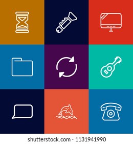 Modern, simple vector icon set on colorful flat backgrounds with pc, jazz, home, paper, time, arrow, white, nature, bubble, animal, glass, blank, computer, mobile, file, refresh, ocean, hour icons