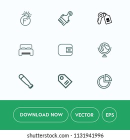 Modern, simple vector icon set on white background with paint, map, money, measurement, house, chart, fahrenheit, furniture, purse, equipment, door, wood, planet, graph, world, grunge, bat, cash icons