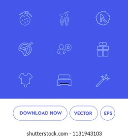 Modern, simple vector icon set on blue background with shuttle, growth, personal, circle, folk, bodysuit, travel, spaceship, magician, string, magic, science, space, bedroom, instrument, box icons