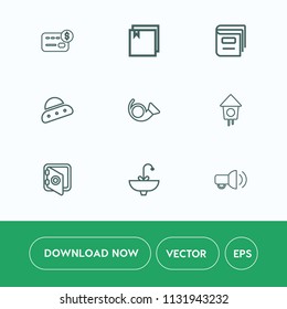 Modern, simple vector icon set on white background with safe, technology, tap, space, payment, business, money, faucet, account, water, home, folder, bank, file, banking, card, ship, ufo, house icons