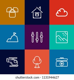 Modern, simple vector icon set on colorful flat backgrounds with equality, sign, front, construction, white, transport, fashion, property, forest, blue, cotton, building, photo, tshirt, modern icons