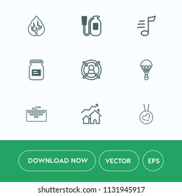 Modern, simple vector icon set on white background with property, music, technology, laptop, nature, wood, concept, emergency, tune, increase, work, marketing, necklace, landscape, trunk, love icons