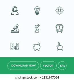 Modern, simple vector icon set on white background with finance, young, player, speed, finger, sound, microscope, button, light, coin, lightbulb, electric, money, biology, lady, bright, tree icons