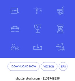 Modern, Simple Vector Icon Set On Blue Background With Online, Sport, Water, Glass, Building, Sea, Message, Hammer, Status, Wildlife, Glasses, Timer, Hour, Collection, Dolphin, Beach, Ocean, Saw Icons