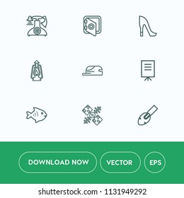 Modern, simple vector icon set on white background with high, call, business, safety, metal, food, global, meeting, satellite, safe, fashion, security, shovel, antique, old, presentation, retro icons