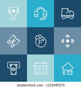 Modern, simple vector icon set on colorful blue backgrounds with spy, watch, scale, achievement, ribbon, leisure, vision, award, house, fahrenheit, winner, support, arrow, microphone, champion icons