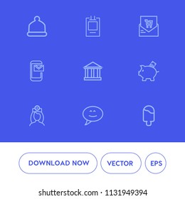 Modern, Simple Vector Icon Set On Blue Background With Speech, Bank, White, Fashion, Message, Tag, Style, Email, Bill, Receipt, Cap, Badge, Ice, Healthcare, Money, Nurse, Retail, Care, Coin, Hat Icons