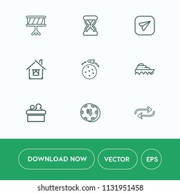 Modern, simple vector icon set on white background with timer, planet, sound, luck, change, risk, internet, presentation, technology, boat, gambling, game, sand, conference, message, sea, travel icons