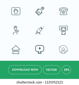 Modern, simple vector icon set on white background with estate, refresh, sky, machine, architecture, new, person, house, mobile, brush, modern, sign, quality, star, paint, cash, element, media icons