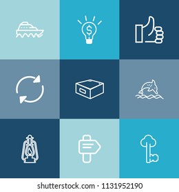 Modern, simple vector icon set on colorful blue backgrounds with animal, reload, dolphin, vintage, vessel, like, ship, up, metal, rotation, button, creativity, businessman, sign, direction, hand icons
