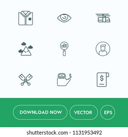 Modern, simple vector icon set on white background with search, body, profile, person, business, nose, short, ear, paddle, eye, find, boat, steam, magnifying, landscape, sky, mouth, sign, shirt icons