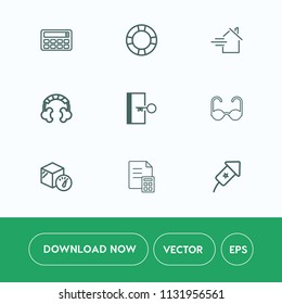 Modern, simple vector icon set on white background with vacation, inflatable, ring, pool, door, sound, water, holiday, event, sun, technology, button, float, music, box, celebration, property icons