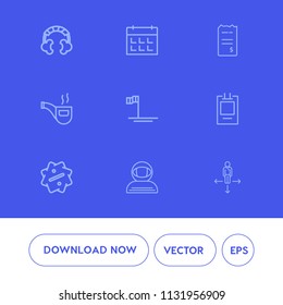 Modern, simple vector icon set on blue background with blue, stereo, direction, paper, beach, classic, travel, date, cosmonaut, sign, event, money, badge, modern, financial, discount, label, day icons