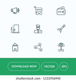 Modern, simple vector icon set on white background with white, music, trolley, umbrella, web, display, market, speaker, gasoline, guitar, sound, communication, retail, cash, cart, home, sun, buy icons