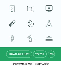 Modern, simple vector icon set on white background with star, web, computer, fahrenheit, suitcase, london, adventure, beauty, tv, outdoor, travel, scale, cable, television, ben, tent, sign, saw icons