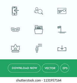 Modern, simple vector icon set on white background with download, smartphone, technology, party, online, computer, king, sign, office, search, ocean, smart, mobile, account, folder, file, old icons