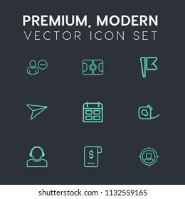 Modern, simple vector icon set on dark grey background with sale, email, day, marketing, america, sport, send, nation, team, sign, customer, game, flag, pitch, avatar, stadium, electrical, user icons