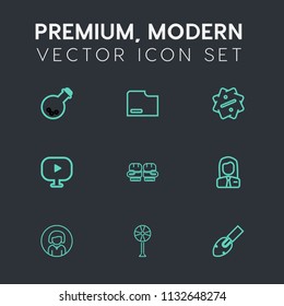 Modern, simple vector icon set on dark grey background with file, price, boxing, cooler, sport, young, glove, construction, job, equipment, air, technology, web, woman, employer, girl, media icons